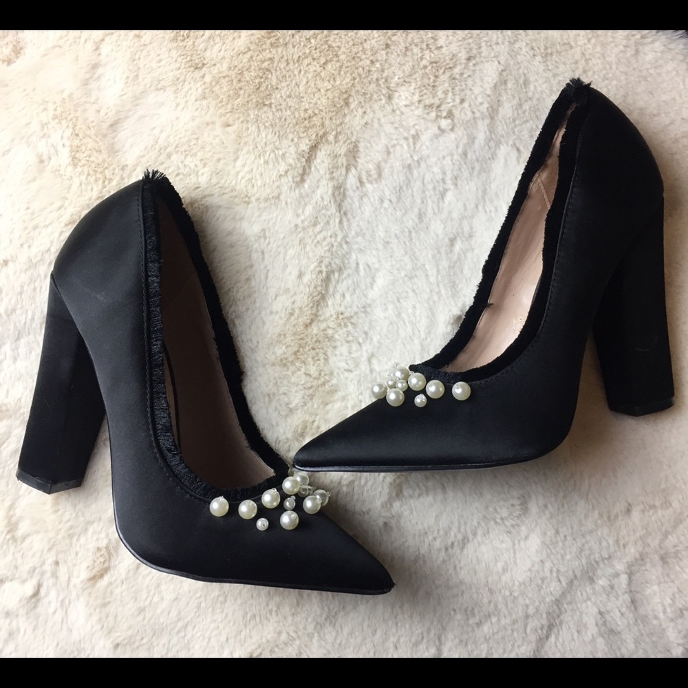 Satin & Pearl Block Heels